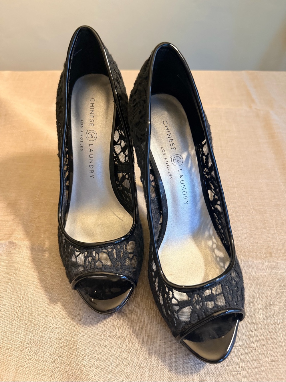 Chinese Laundry Black Lace Peep-Toe Heels